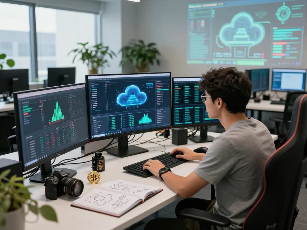 Analyzing data trends on the best cloud mining website in a modern office.