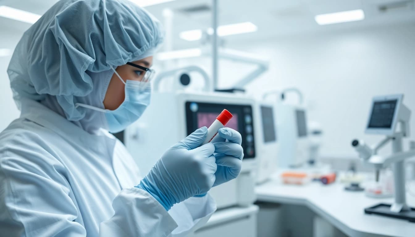 Advanced blood testing Sydney showcasing a technician preparing a blood sample in a modern lab.