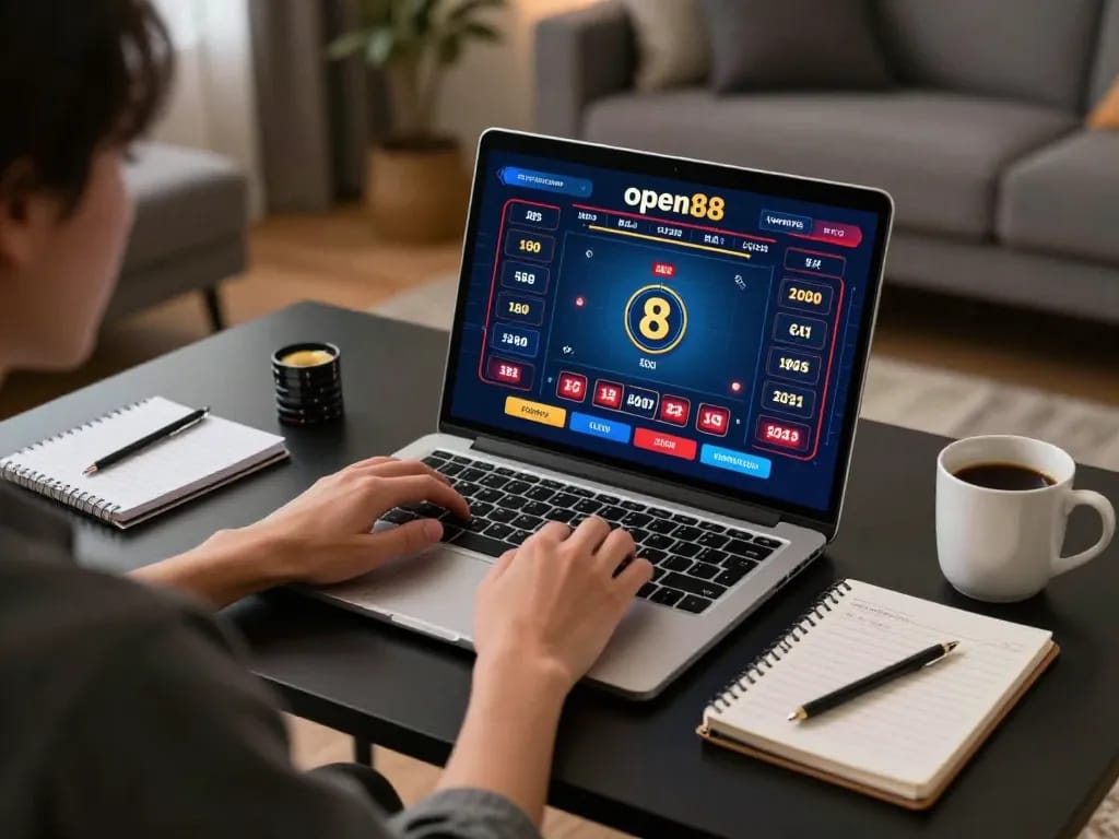 Engaging in online gaming on open88 platform, revealing casino game interface and strategic notes.