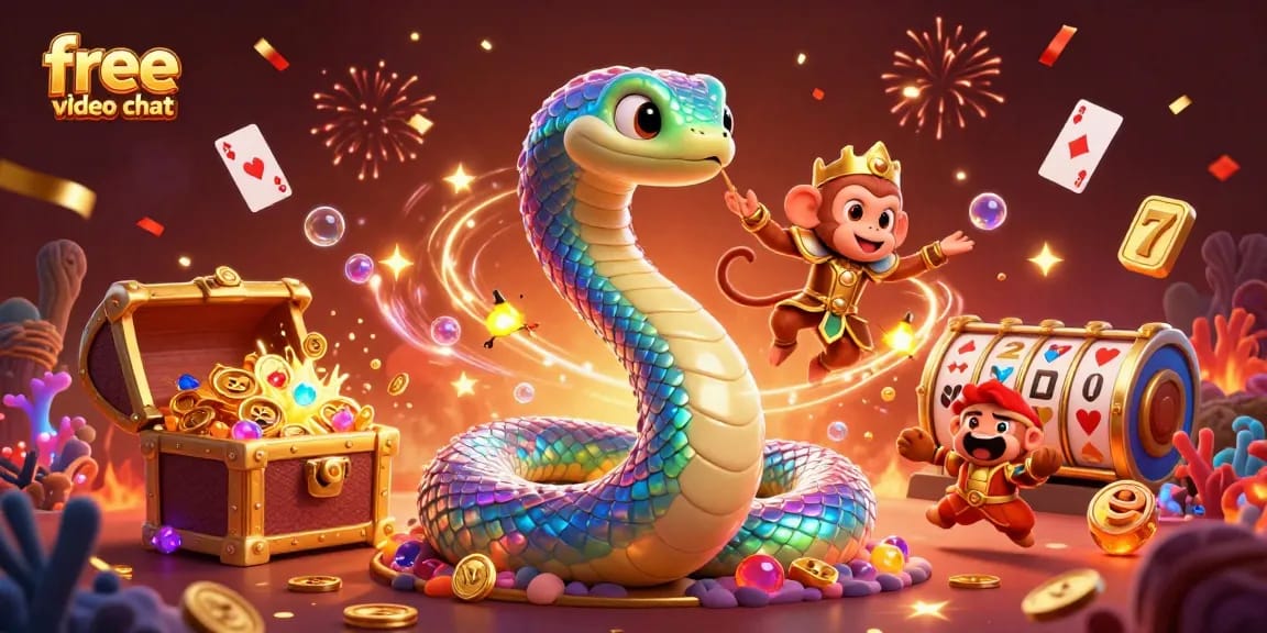 Engage in free video chat surrounded by a dazzling scene filled with magical elements and casino themes.