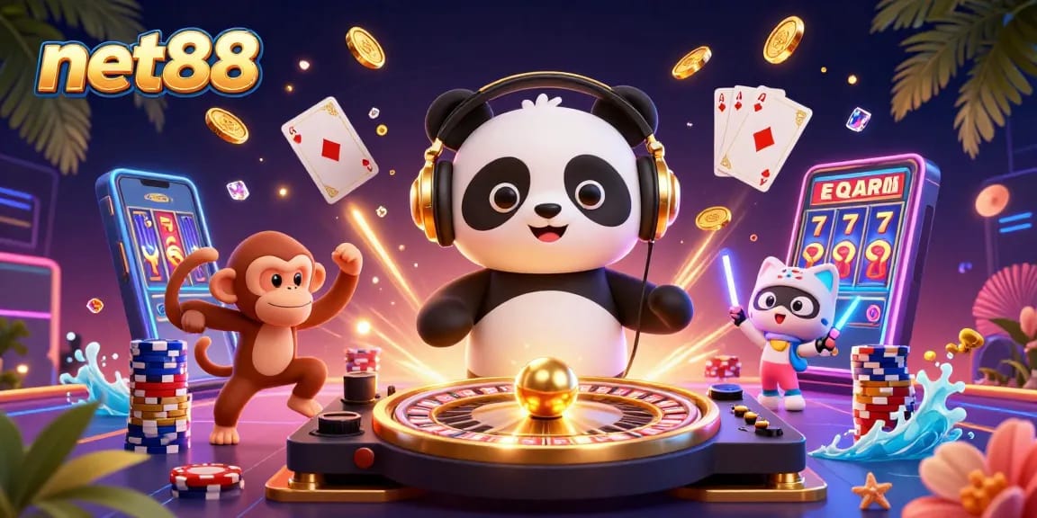 Experience vibrant excitement at net88 with a DJ panda spinning roulette and a dancing monkey!