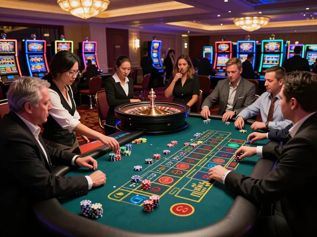 Experience thrilling roulette bets at rokok88 casino, with players engaged and a spinning wheel in action.