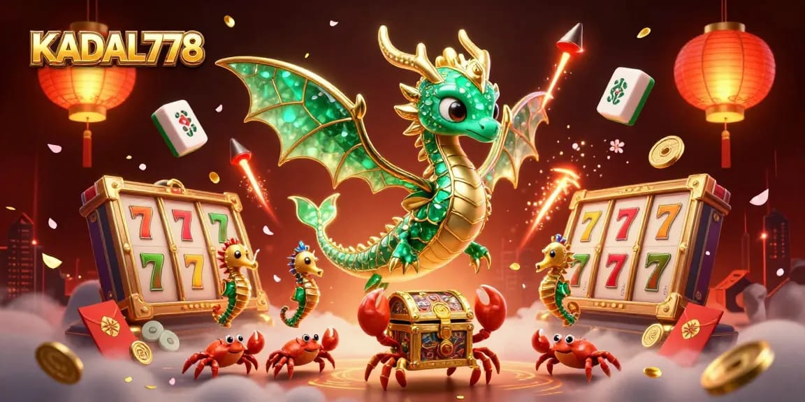 KADAL778 offers an enchanting sea dragon scene with slot reels and lucky symbols for immersive gaming.