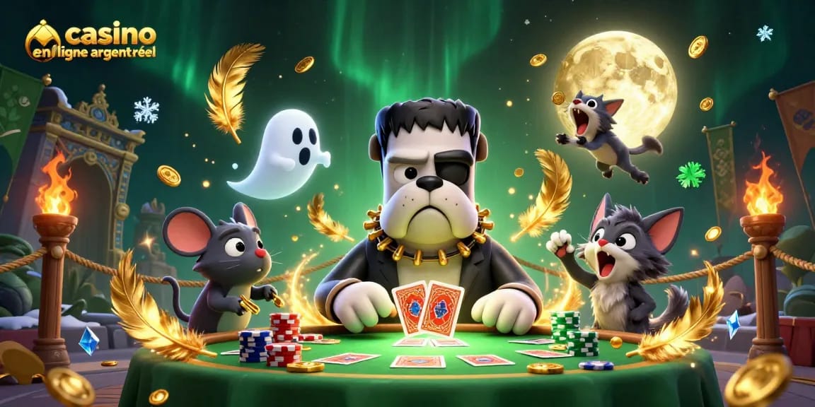 Jouez au casino en ligne argent réel avec des personnages animés dans une scène interactive colorée.