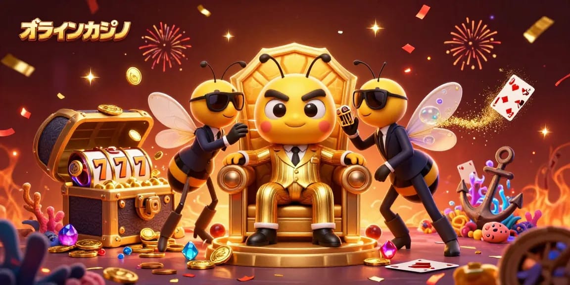 オンラインカジノでのスロットゲームが進行中、豪華な演出とキャラクターが彩る一場面