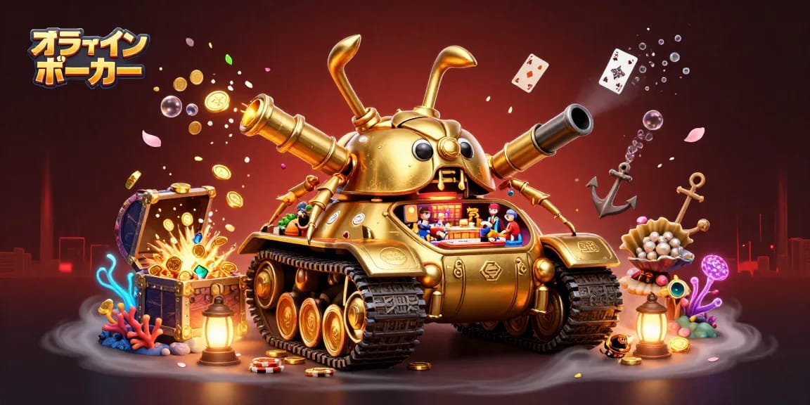 オンラインポーカーをプレイする3Dのカジノシーンが特徴的なイラスト