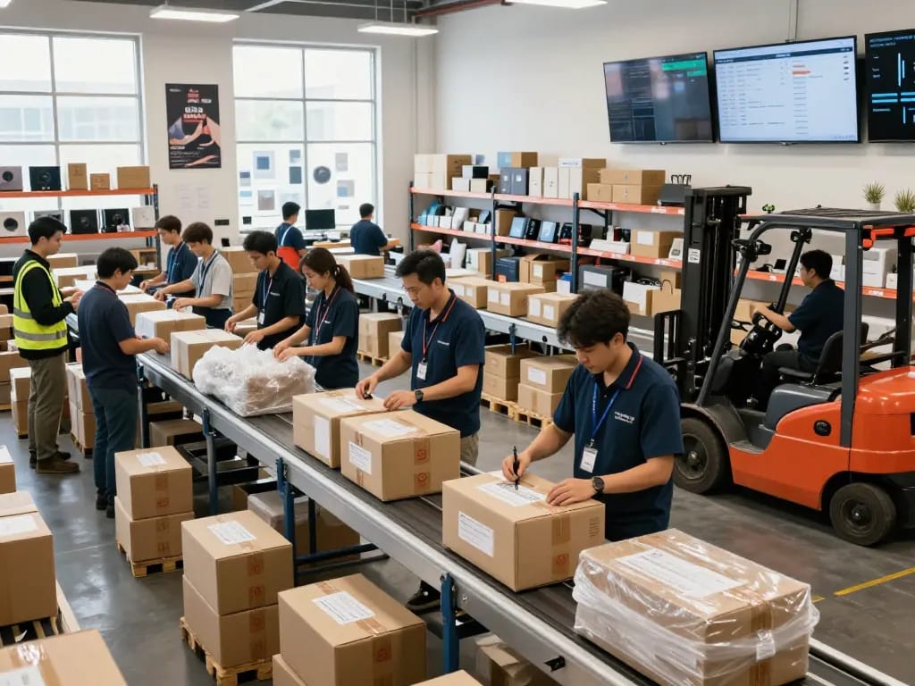 Diverse team in a fulfillment center packing orders for dropshipping, representing the future of Dropshipping Dead in 2026