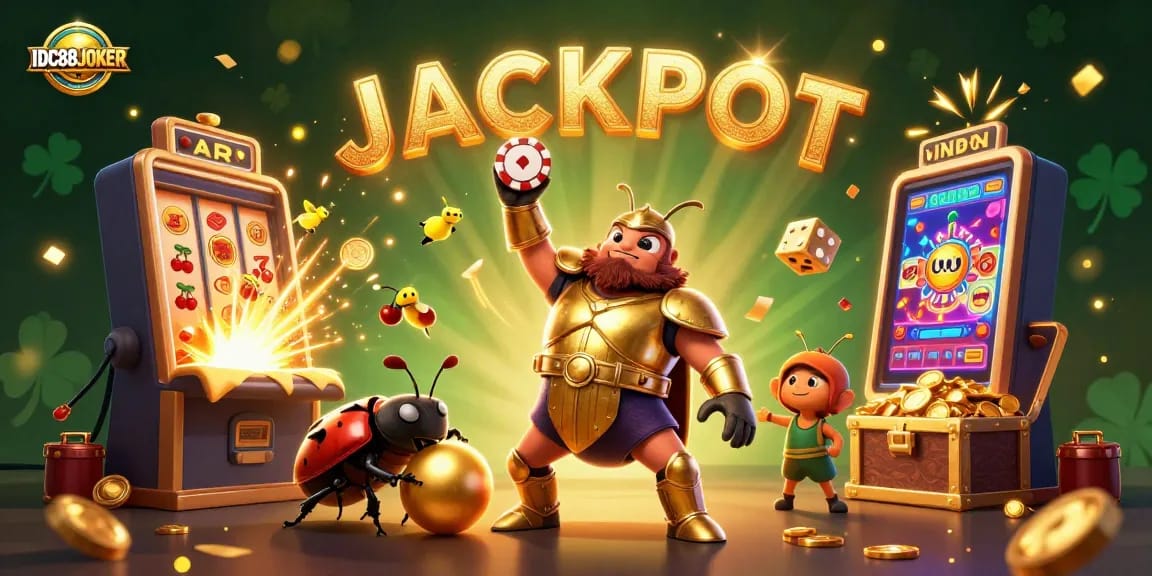 Play and win big with IDC88JOKER in an immersive slot machine adventure featuring vibrant characters and jackpot excitement.