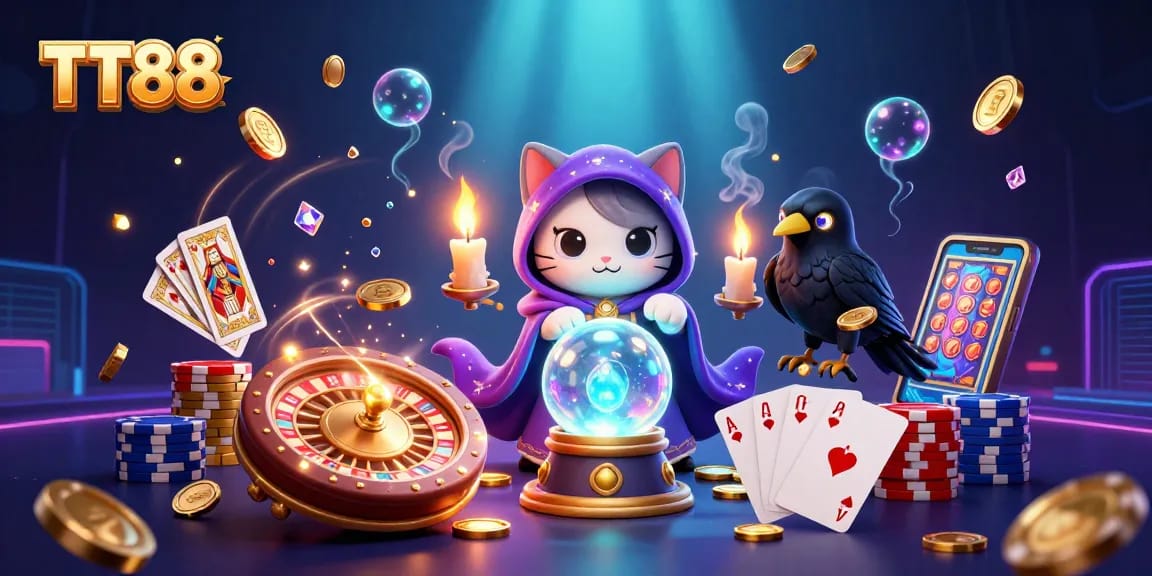Experience the excitement at TT88 with engaging games and mystical characters in this vibrant casino scene.