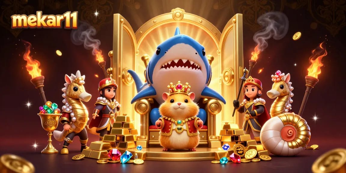 Experience the excitement of mekar11 with a golden hamster king and treasure-filled scene.