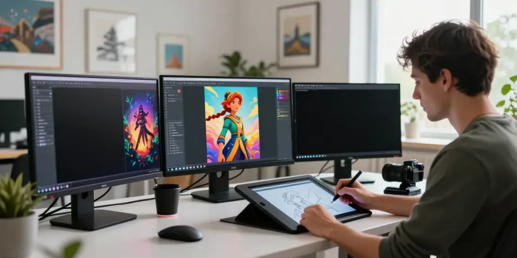 Typeshutter artist creating AI-generated visuals in modern workspace