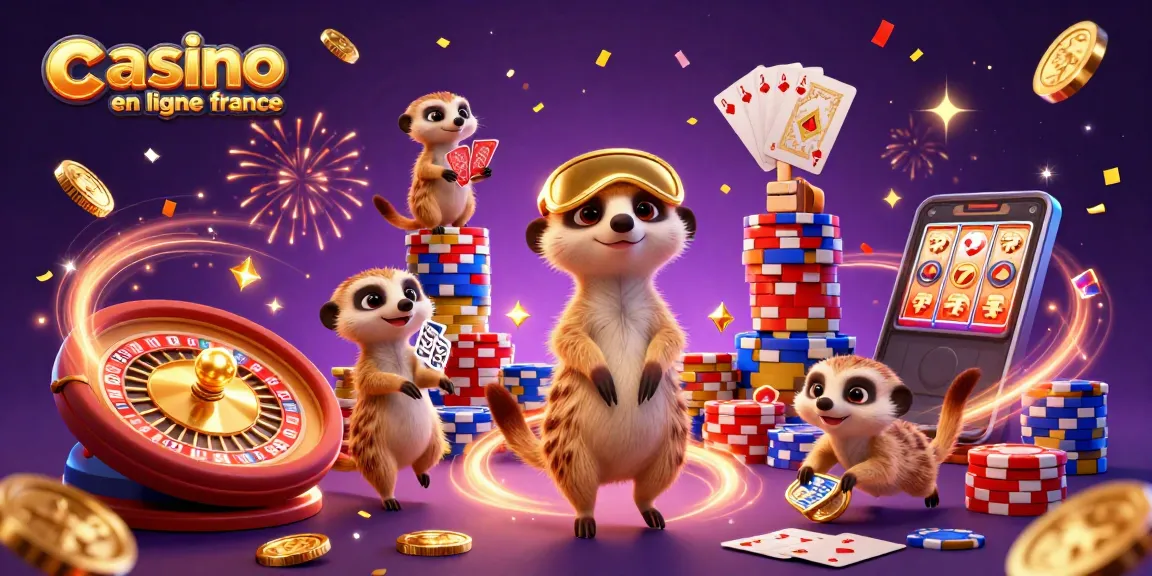 Jouez sur un casino en ligne France avec des meerkats animés profitant de l'excitation des jeux d'argent.