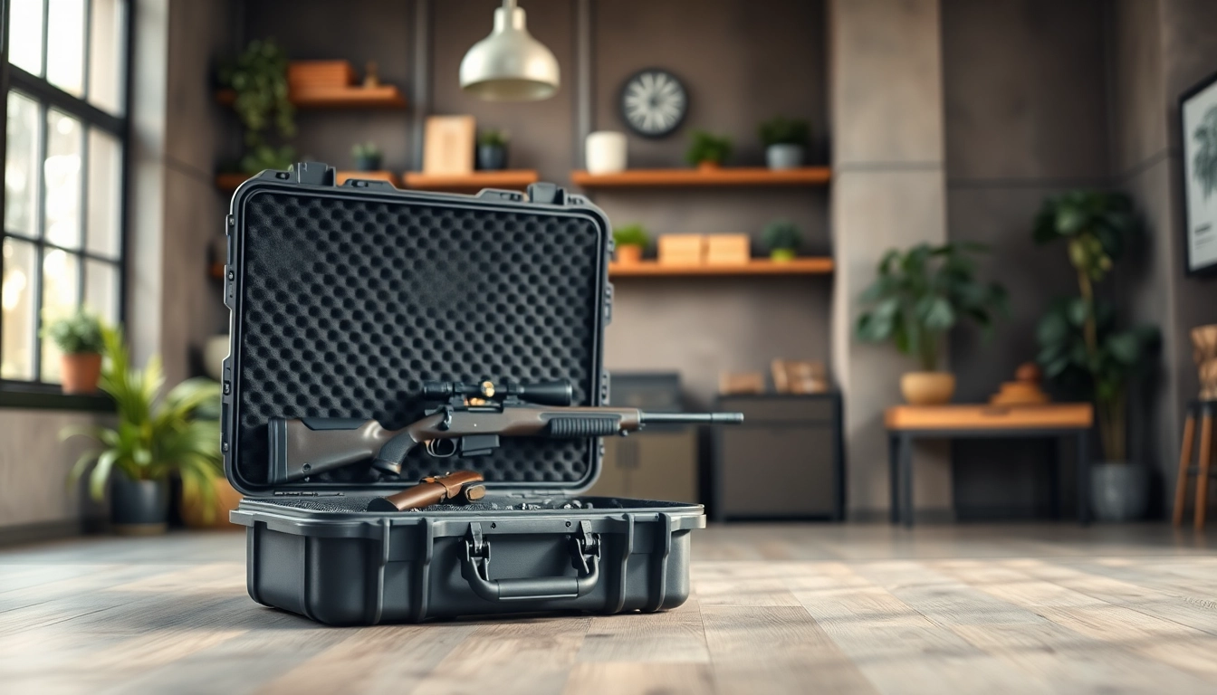 Pelican gun case for sale with interior compartments showcasing firearms and accessories.