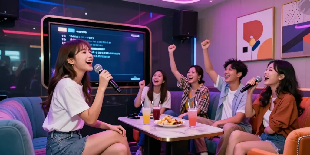 강남 달토에서 친구들과 함께 노래를 부르는 활기찬 모습