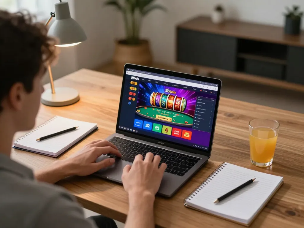 Player engaging with 58win online casino on laptop, showcasing an exciting gaming atmosphere.