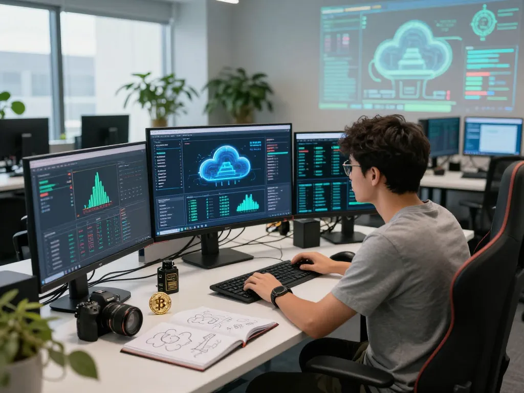 Analyzing data trends on the best cloud mining website in a modern office.