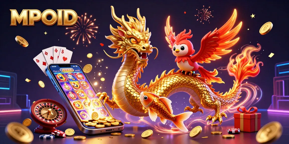 Engage with MPOID through thrilling gaming experiences featuring a golden dragon, phoenix, and coins.