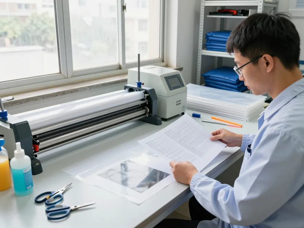 Cách bóc miếng ép plastic demonstrated safely by a technician in a professional workspace.