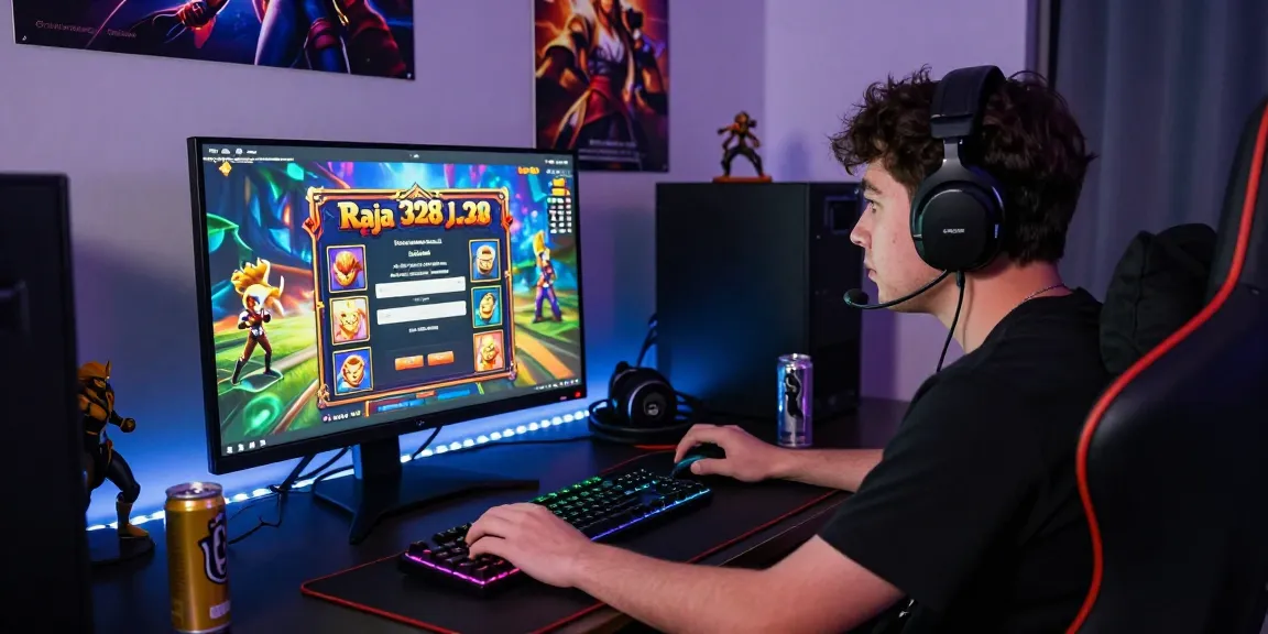 Player engaging with Raja 328 online gaming platform, showcasing vibrant slot games and immersive atmosphere.