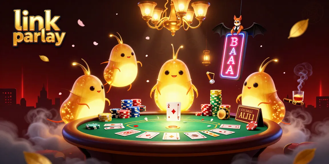 Experience thrilling link parlay betting with vibrant glowworms lighting up a casino scene.