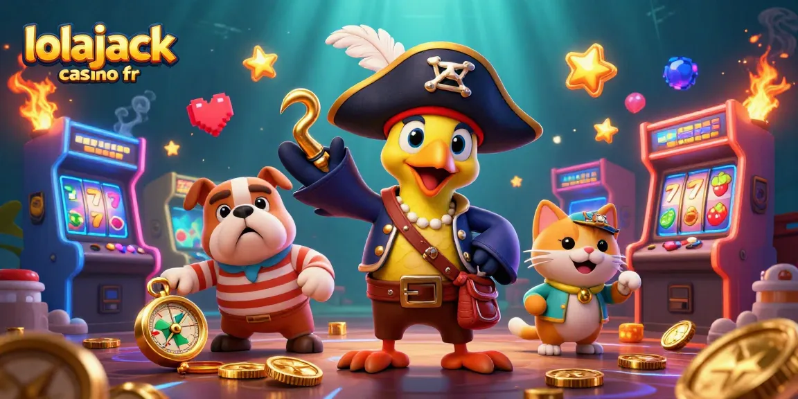 Jouez à des machines à sous sur lolajack casino fr avec l'illustration colorée de personnages et de jeux.