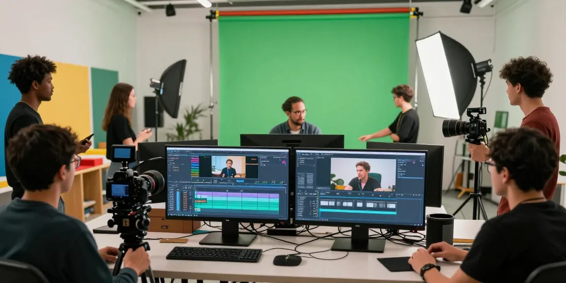 Video marketing agency Singapore team's vibrant creative workspace during collaborative project.