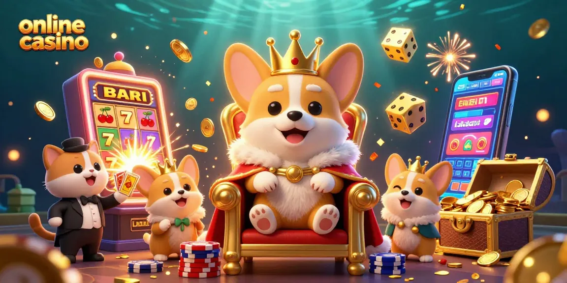 Experience the excitement of an online casino with a royal corgi overseeing games and fun!