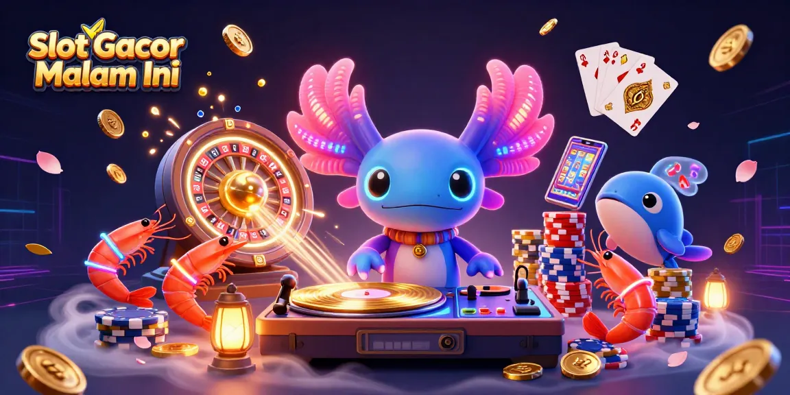 Unveil winning odds with Slot Gacor Malam Ini, featuring a vibrant axolotl DJ and lively underwater casino scene.
