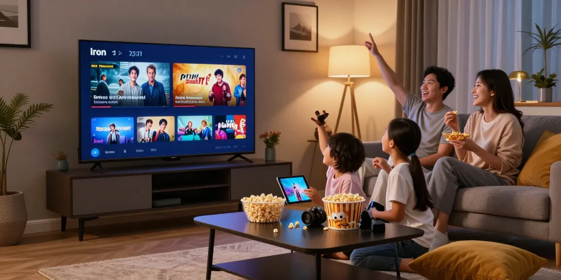 Family enjoying Iron TV streaming movies in a cozy living room.