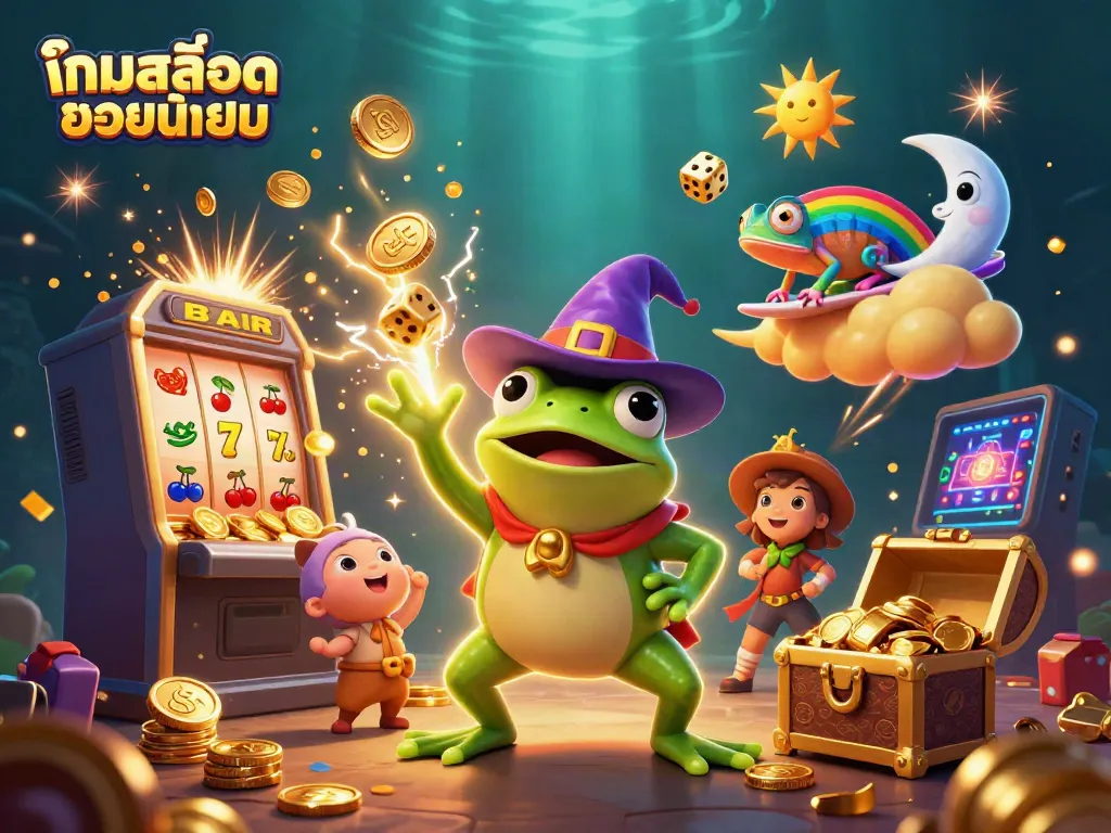 Experience the thrill of เกมสล็อตยอดนิยม with a magical 3D scene of lucky characters and casino excitement.