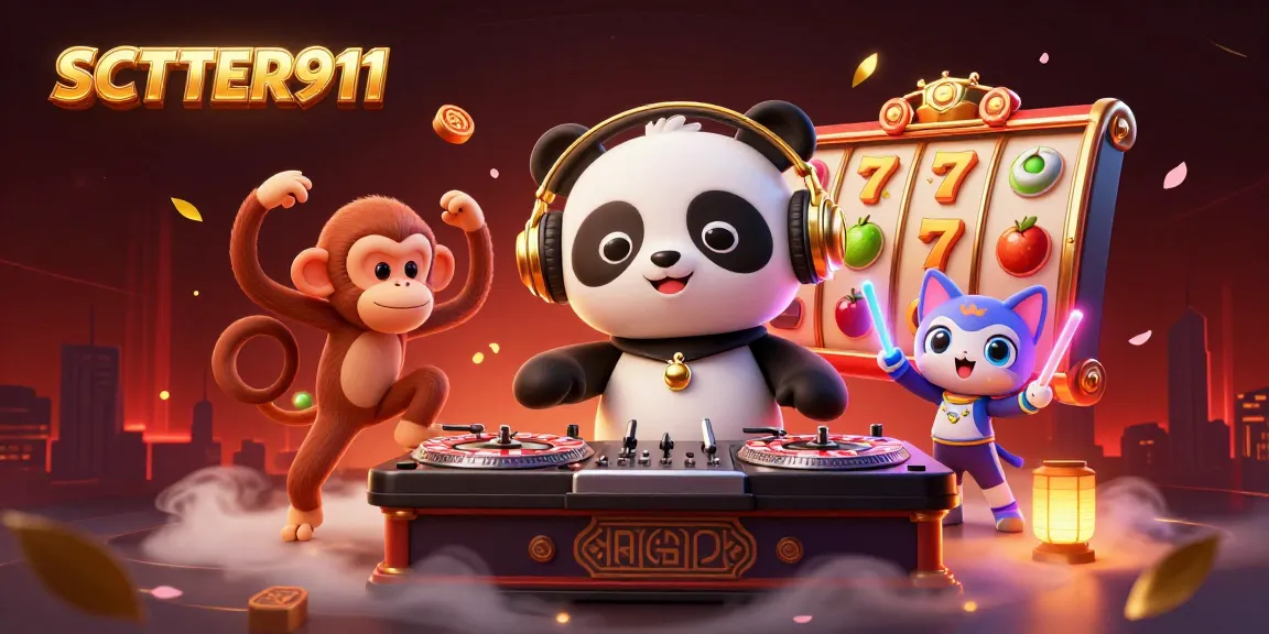 SCATTER911 features a vibrant 3D casino scene with a DJ panda and slot elements for engaging gameplay.