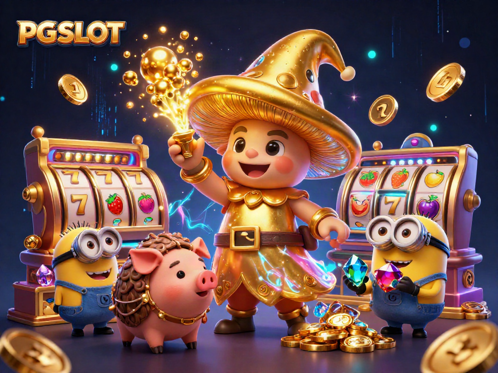 Engage with PG SLOT's magical world featuring a golden mushroom wizard and treasure elements for exciting gameplay.