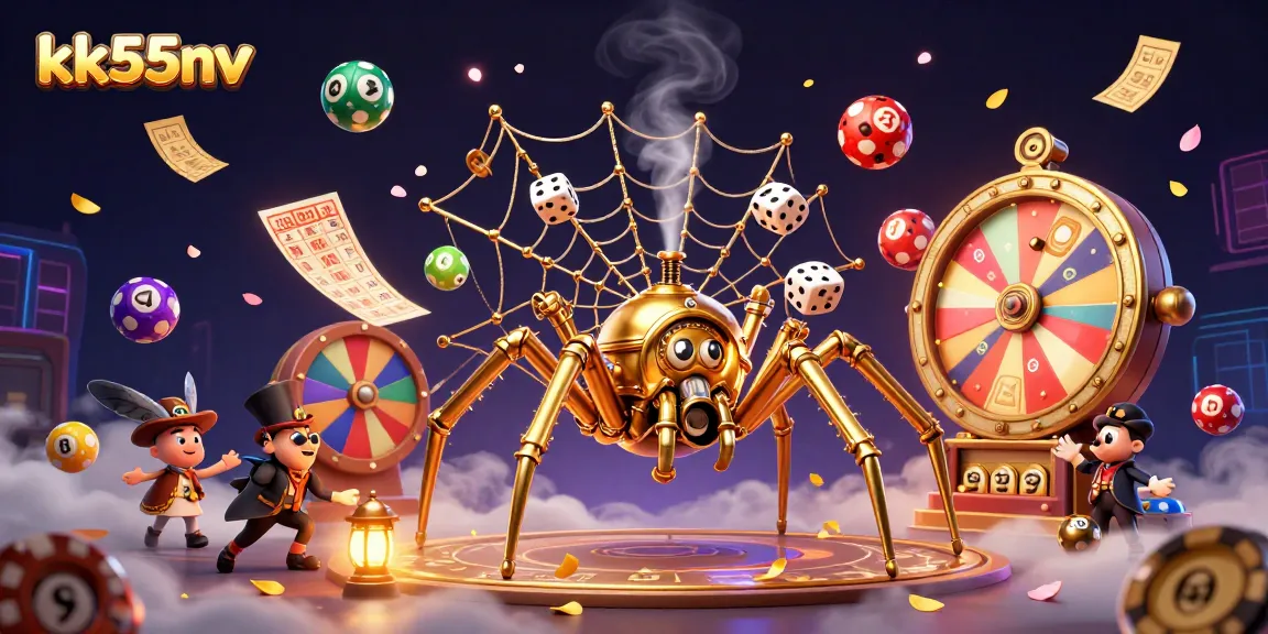 Engage with kk55nv's thrilling casino atmosphere featuring dynamic lottery elements and a whimsical 3D scene.