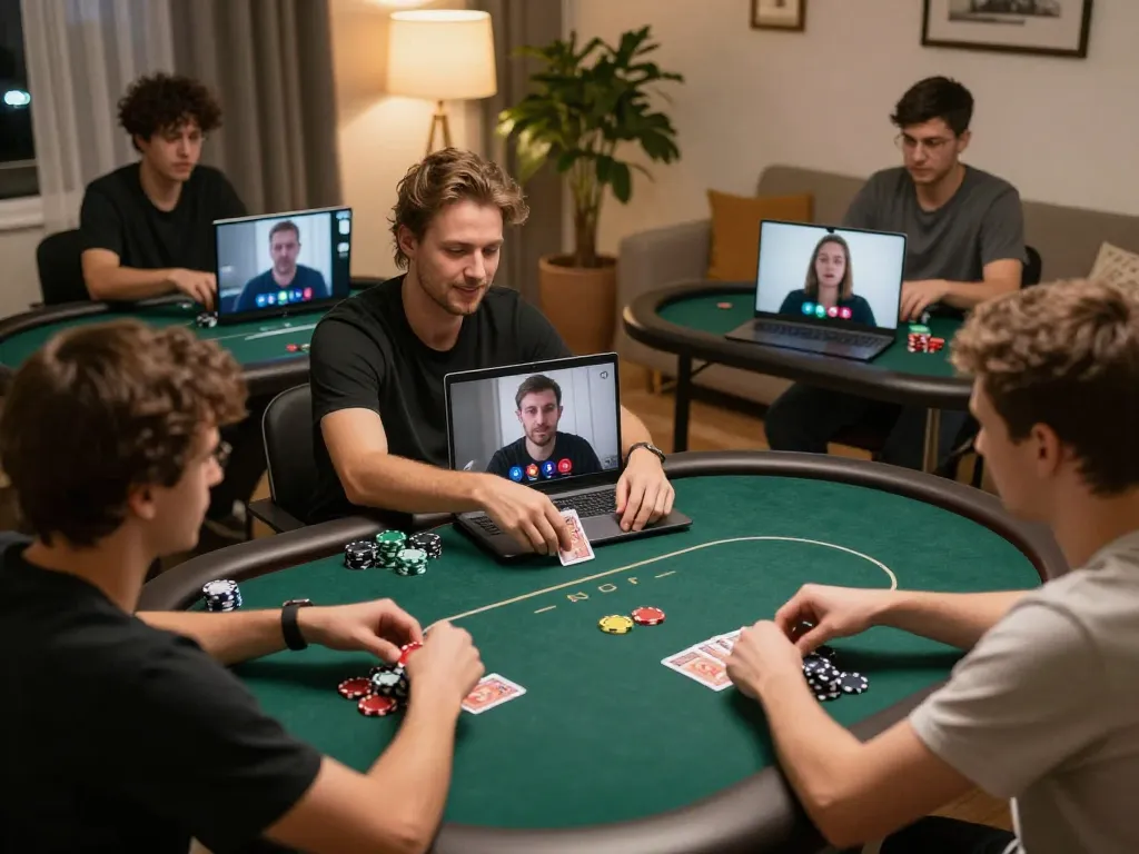 Players engaging in an online poker game at home via Hay88x, showcasing strategy and excitement.