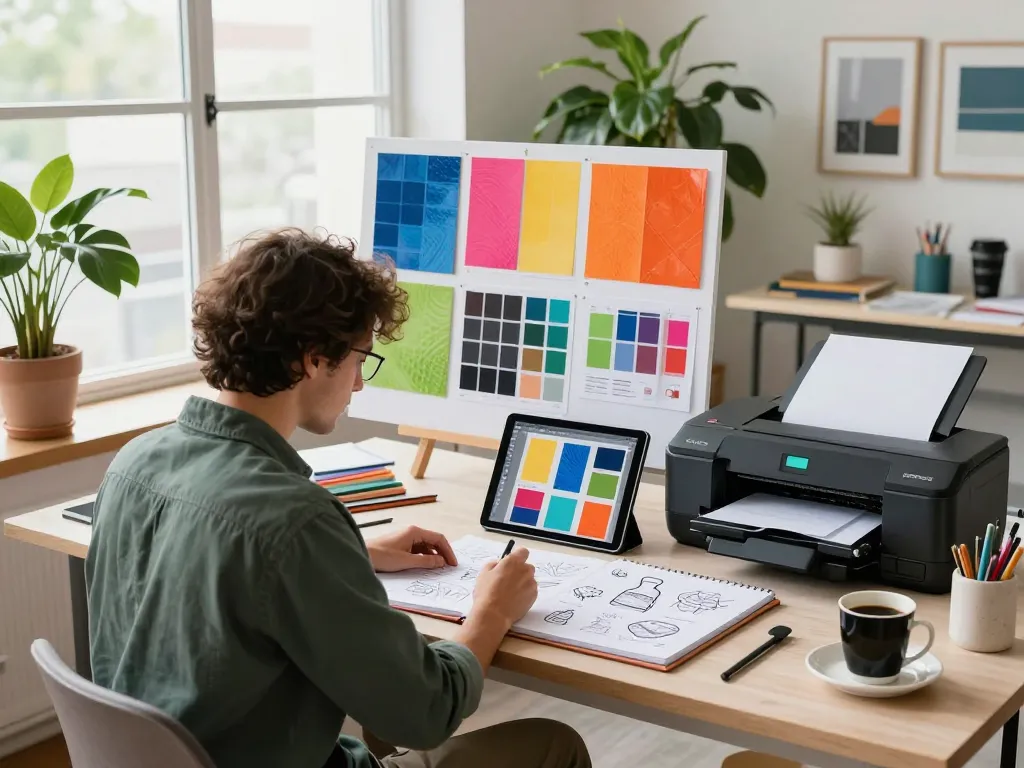 bóc giấy ép plastic packaging design process in a vibrant graphic studio