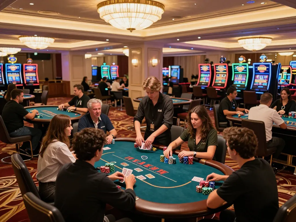 Engaged players at DH88 poker tables, showcasing vibrant casino atmosphere.