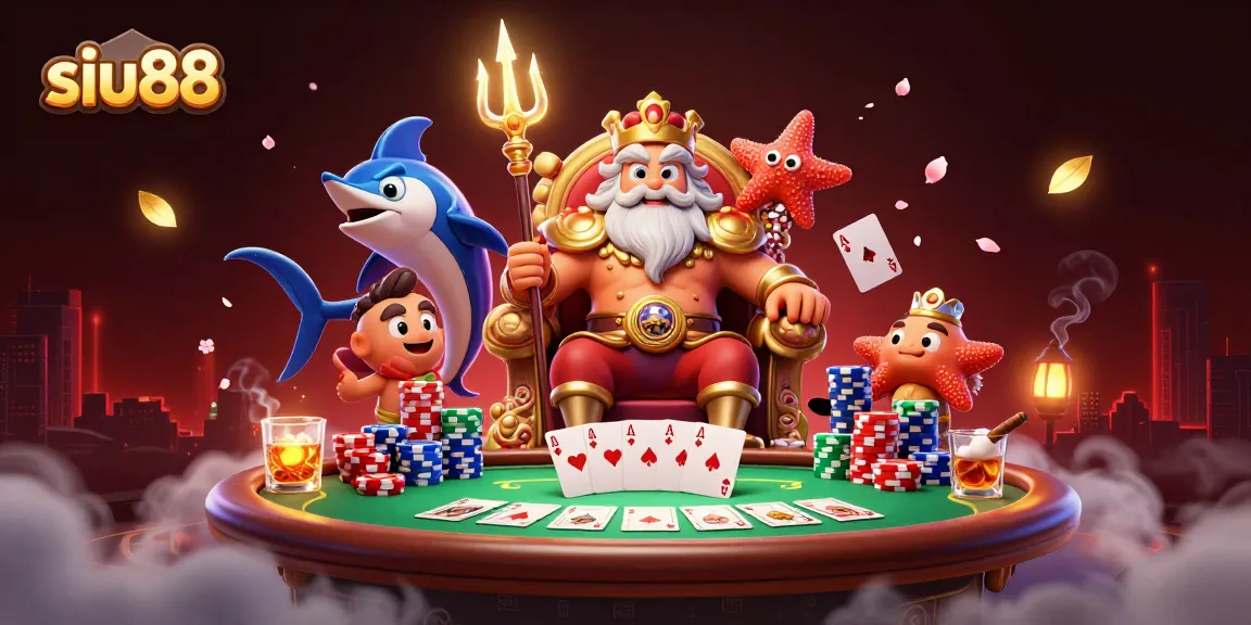 Play exciting casino games with siu88, where Neptune reigns over a vibrant poker scene filled with action.