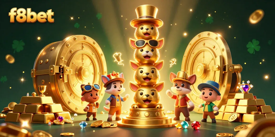 Experience the thrill of f8bet with a vibrant 3D casino scene filled with treasures and characters.