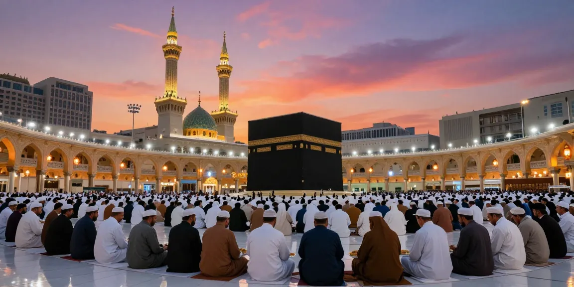 Experience umroh Itikaf in the holy sites of Makkah, embracing spirituality in vibrant communal Iftar moments during Ramadan.