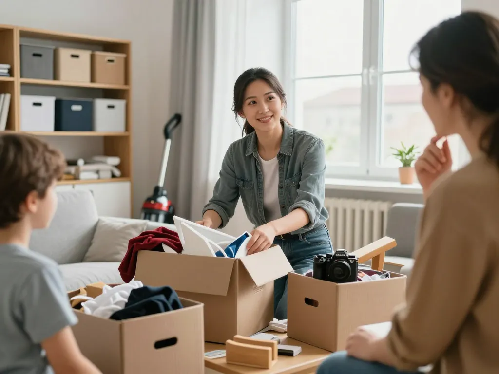 Entrümpelung Wien Experte organisiert Unordnung in einem hellen Zuhause.