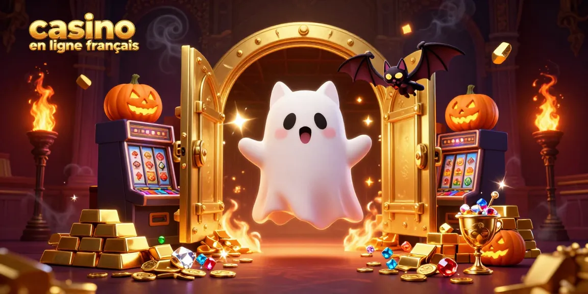 Jouez dans un casino en ligne français avec un chat fantôme et un vampire, entourés de trésors.