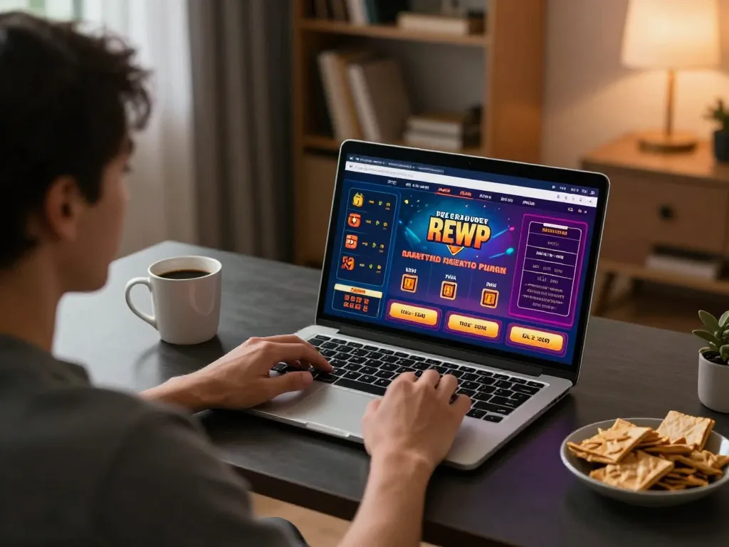 Engaging online gambling session at home with nhacaiuytinn platform displayed on laptop.