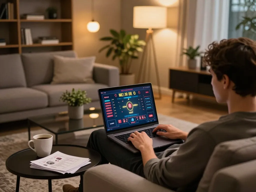 Experience thrilling online gaming with betbet in a cozy home setup, filled with strategy and excitement.