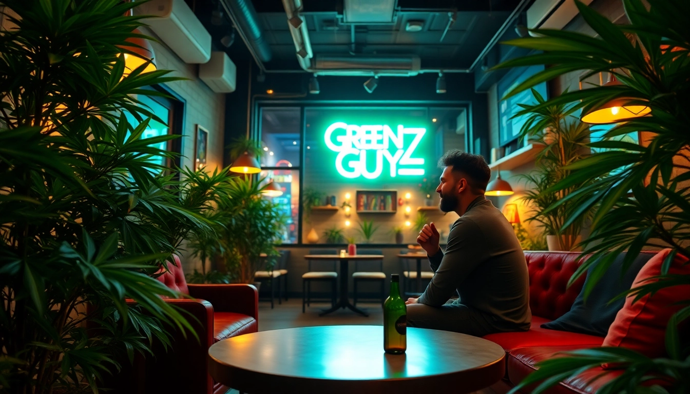 Visit Green Guyz Cannabis Club Madrid for a cozy lounge atmosphere with vibrant decor and happy patrons.