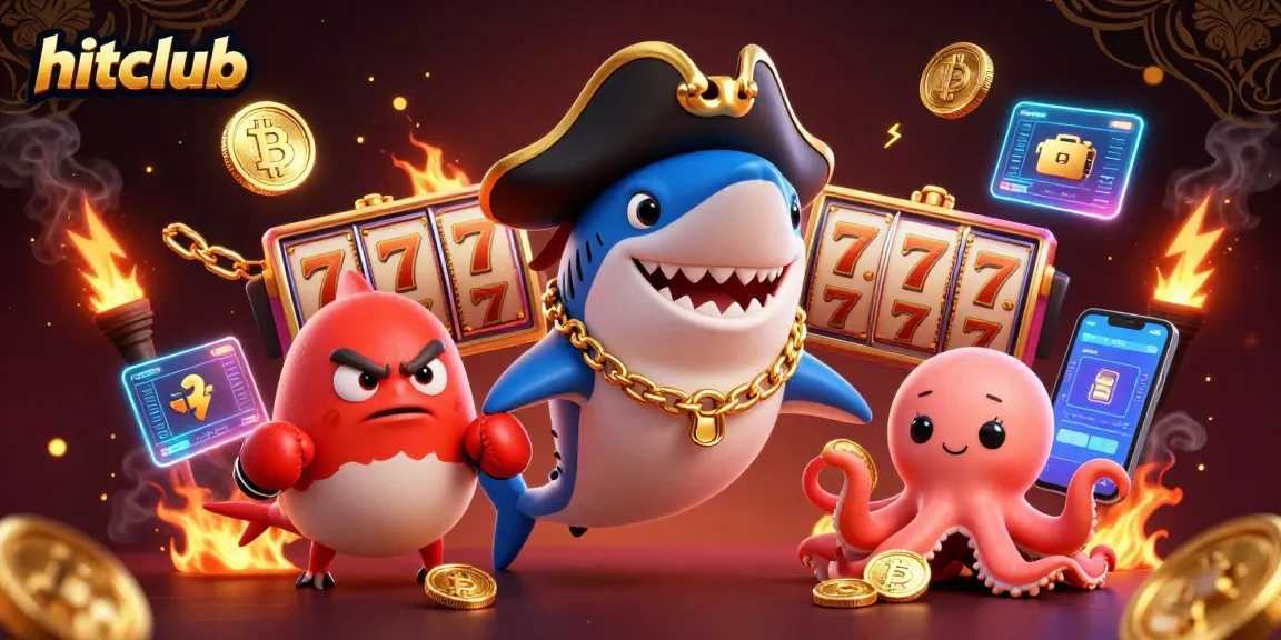 Hitclub’s thrilling pirate-themed casino world featuring vibrant characters and dynamic slot elements.