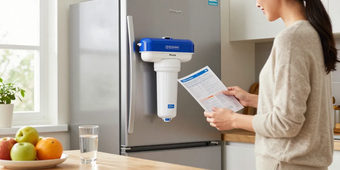 Installing Waterdrop Plus UKF7003 Replacement for Maytag® UKF7003 filter in a modern kitchen with a clean water focus.