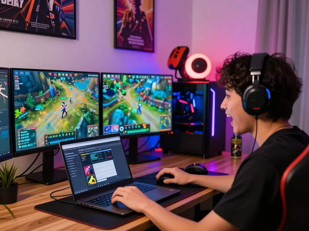 Engaging in esports betting Singapore with excitement, placing strategic wagers on live events from a vibrant home setup.