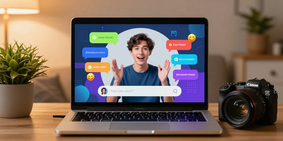 Engaging chat room showcasing porn chat AI conversation between avatars, vibrant digital scene.
