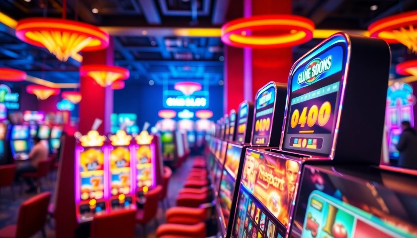 Engaging scene of vibrant online slots Uk gaming experience in a lively casino hall.