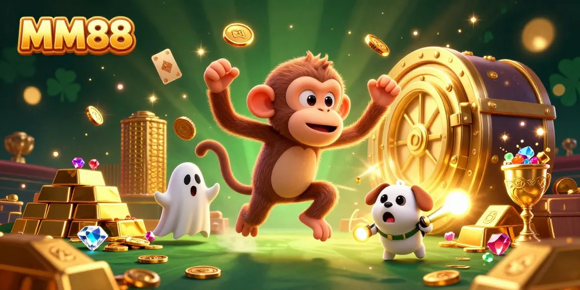 Experience the thrilling MM88 casino with a playful poltergeist monkey and ghost-hunting puppy.